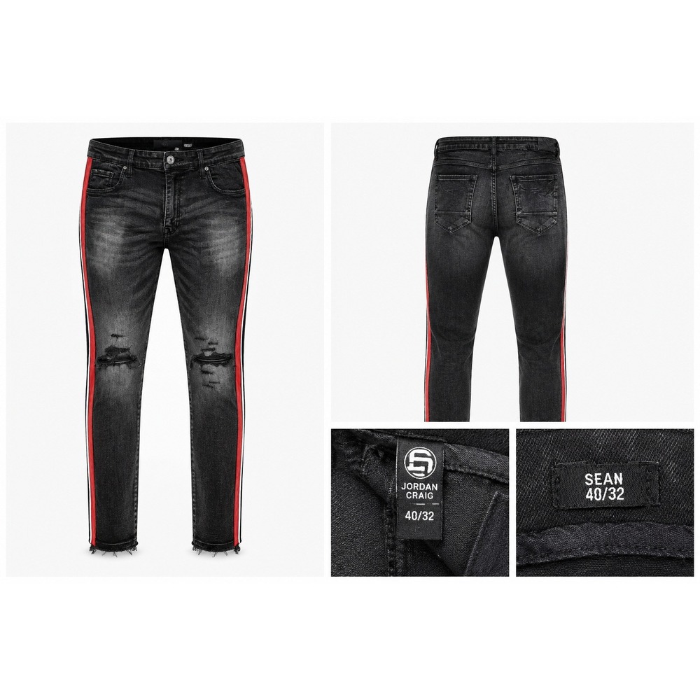 Jordan Craig Sean Jeans Mens 40x32 Black Red Side Stripe Distressed JM3367 Good